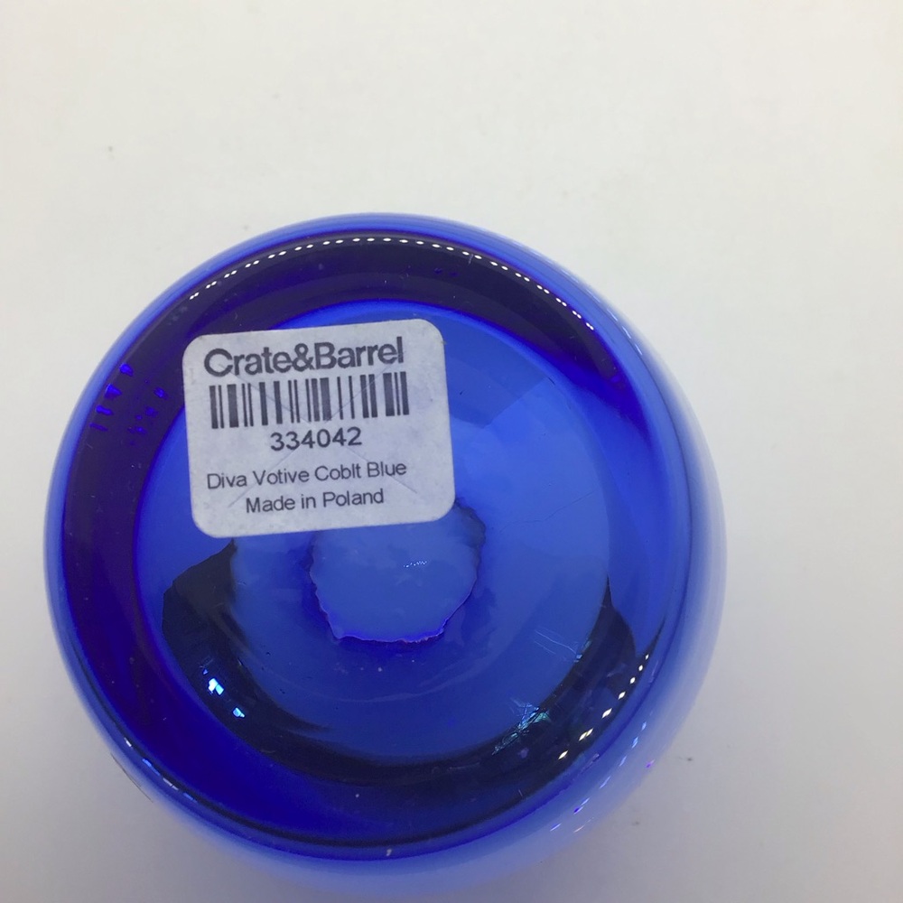 Crate & Barrel Cobolt Blue Glass Votive Candle Holder DIVA Made in Poland - Picture 3 of 7